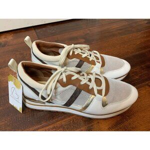 Michael Kors White Gold Leather Dash Trainer Sneakers Size 9.5